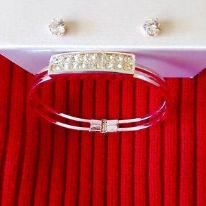 Bracelet, earing,silver color and crystal like, no brand, small size